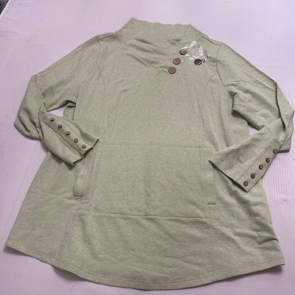NWOT Soft Surroundings Green Cowl Neck Long Sleeve Tunic Top Sweater Size PXL XL